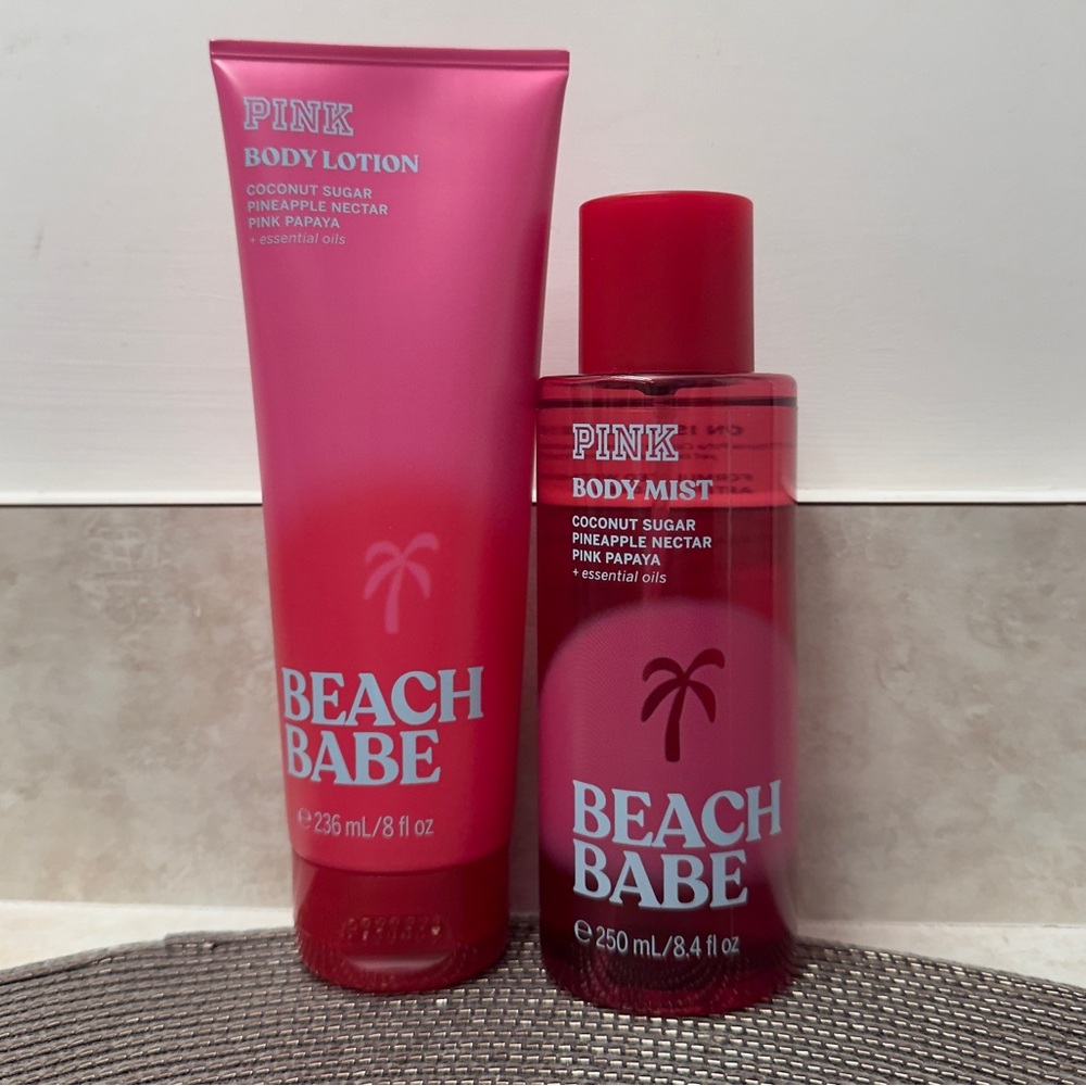 NEW PINK Victoria's Secret Beach Babe Body Lotion & Mist Set